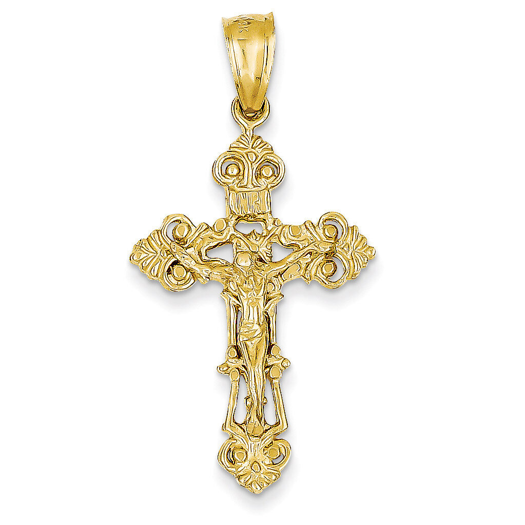 INRI Fleur De Lis Crucifix Pendant 14k Gold C248