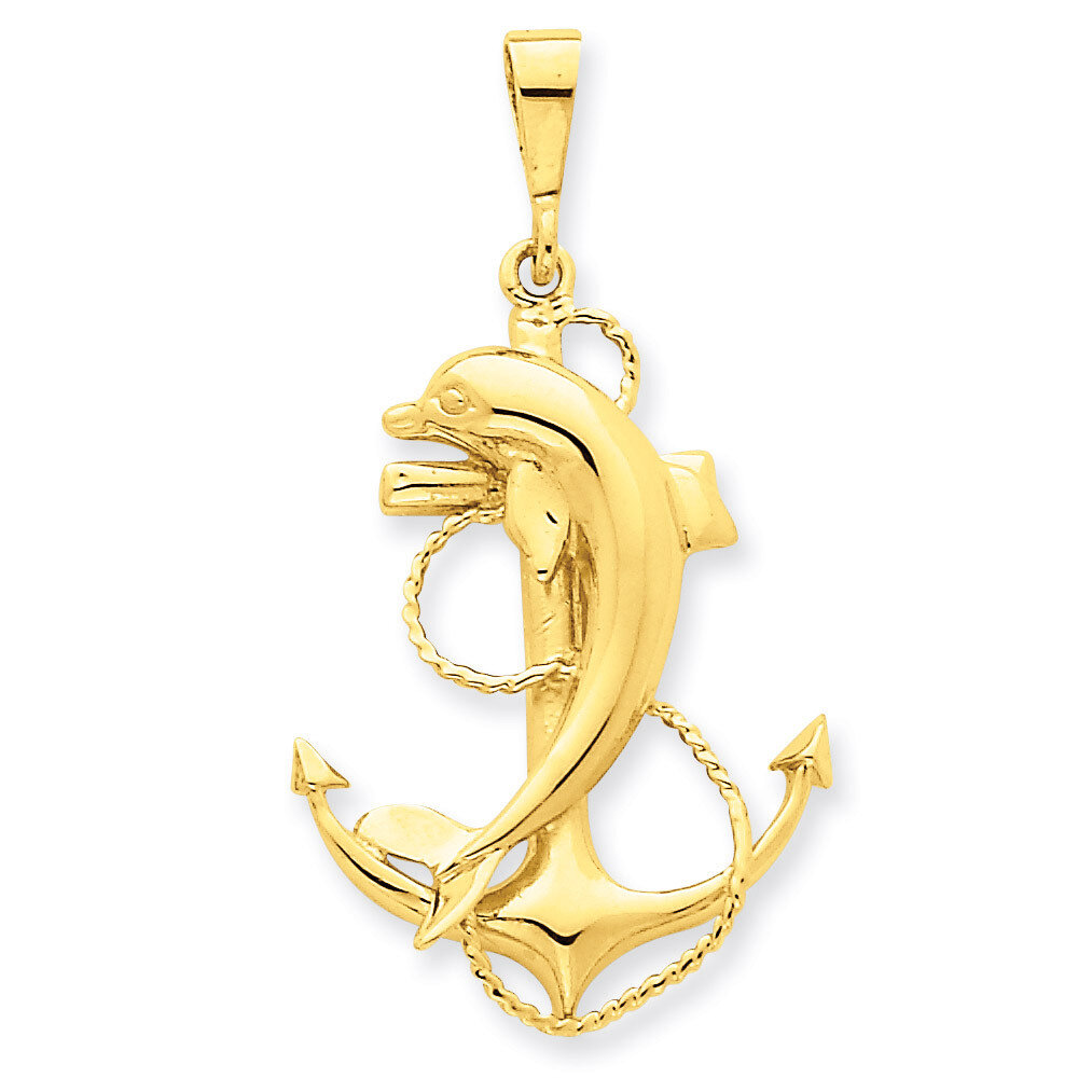 Anchor with Dolphin Pendant 14k Gold Solid Polished C2489