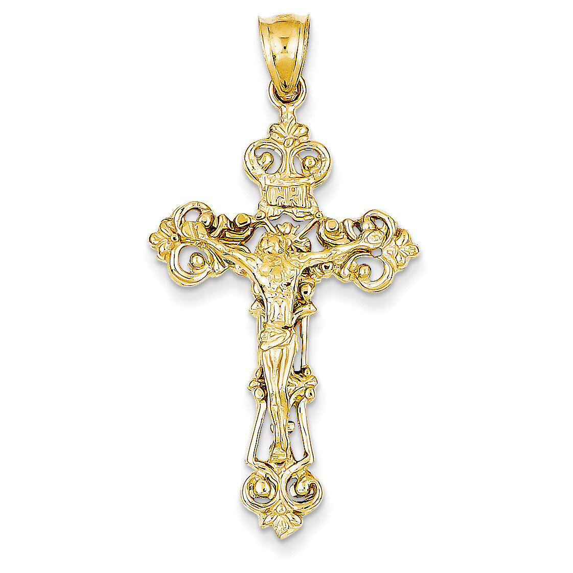 INRI Fleur De Lis Crucifix Pendant 14k Gold C249
