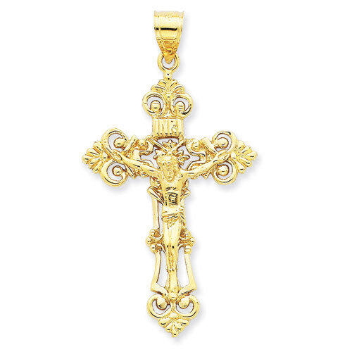 INRI Fleur De Lis Crucifix Pendant 14k Gold C250