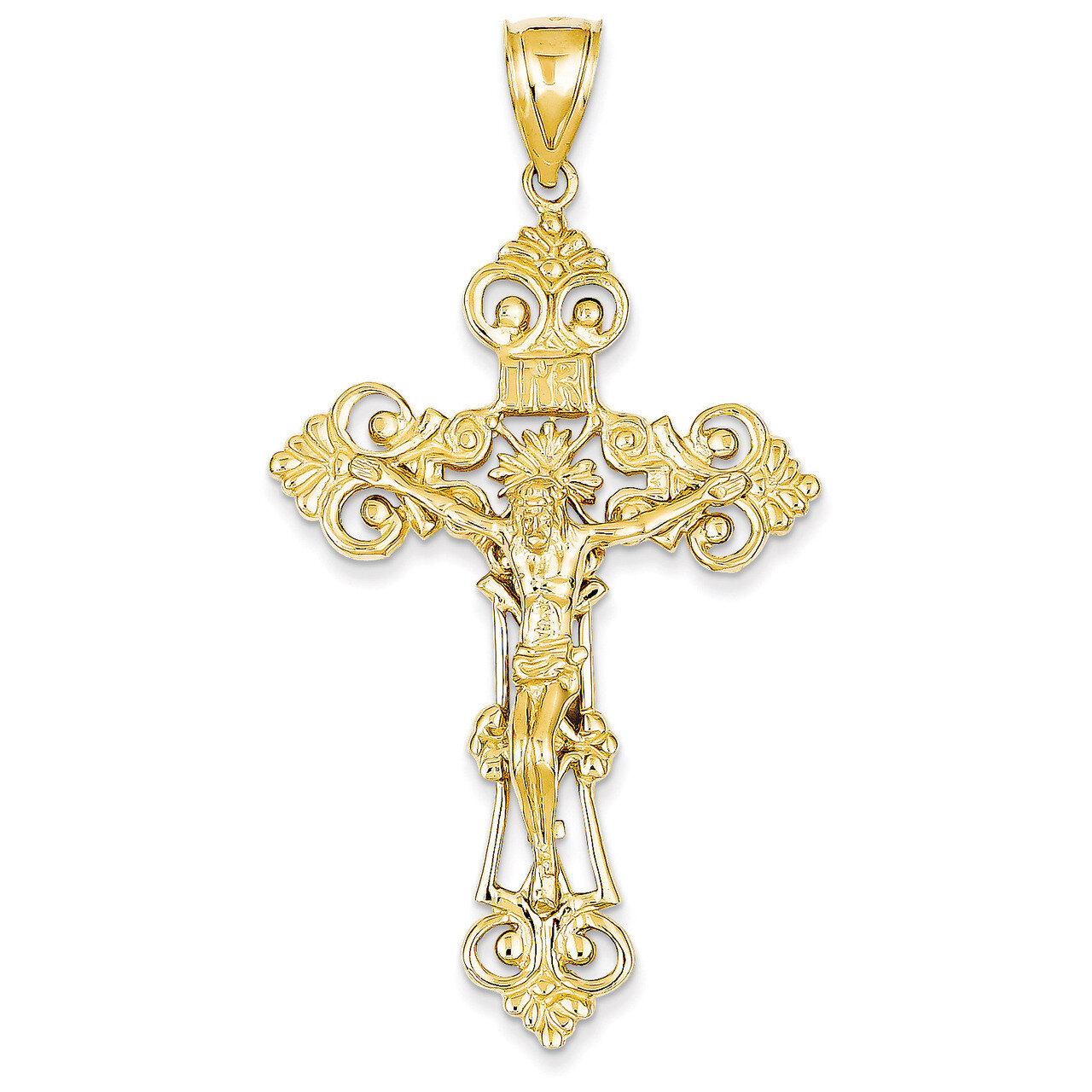 INRI Fleur De Lis Crucifix Pendant 14k Gold C251