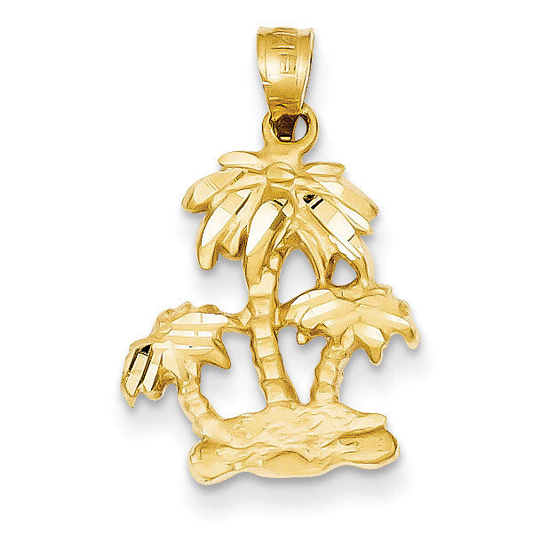 Satin Diamond-cut Open-Backed Palm Trees Pendant 14k Gold C2510