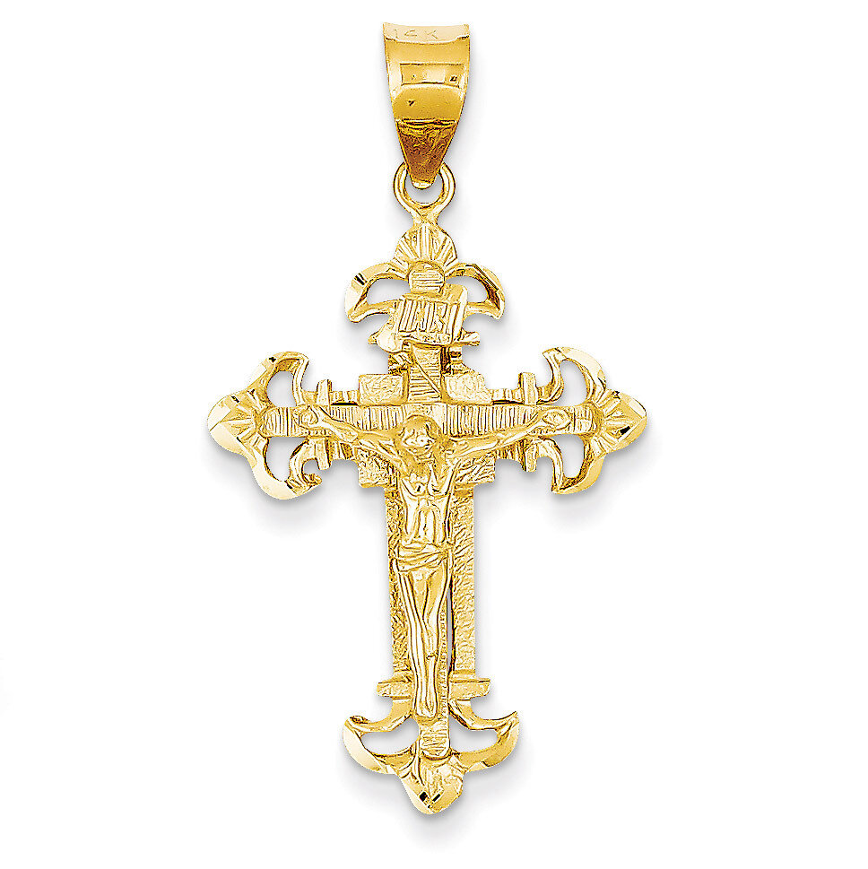 INRI Fleur De Lis Crucifix Pendant 14k Gold C253