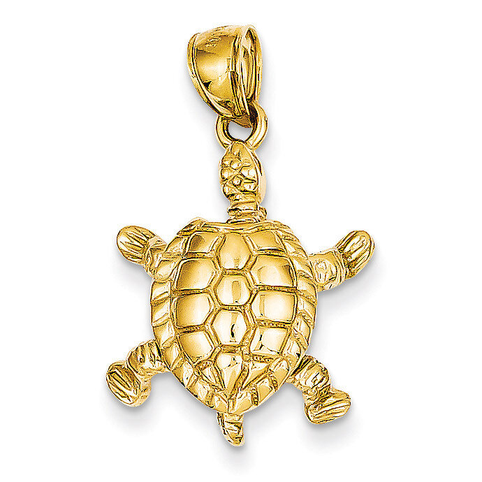3-Dimensional Moveable Turtle Pendant 14k Gold Solid Polished C2544