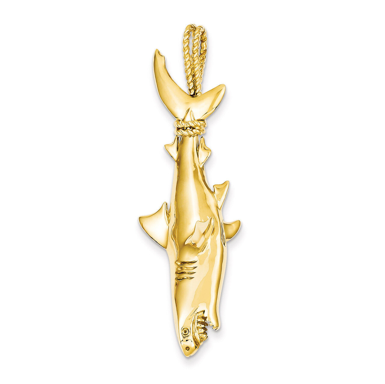 Hollow Polished 3-Dimensional Hanging Shark Pendant 14k Gold C2614