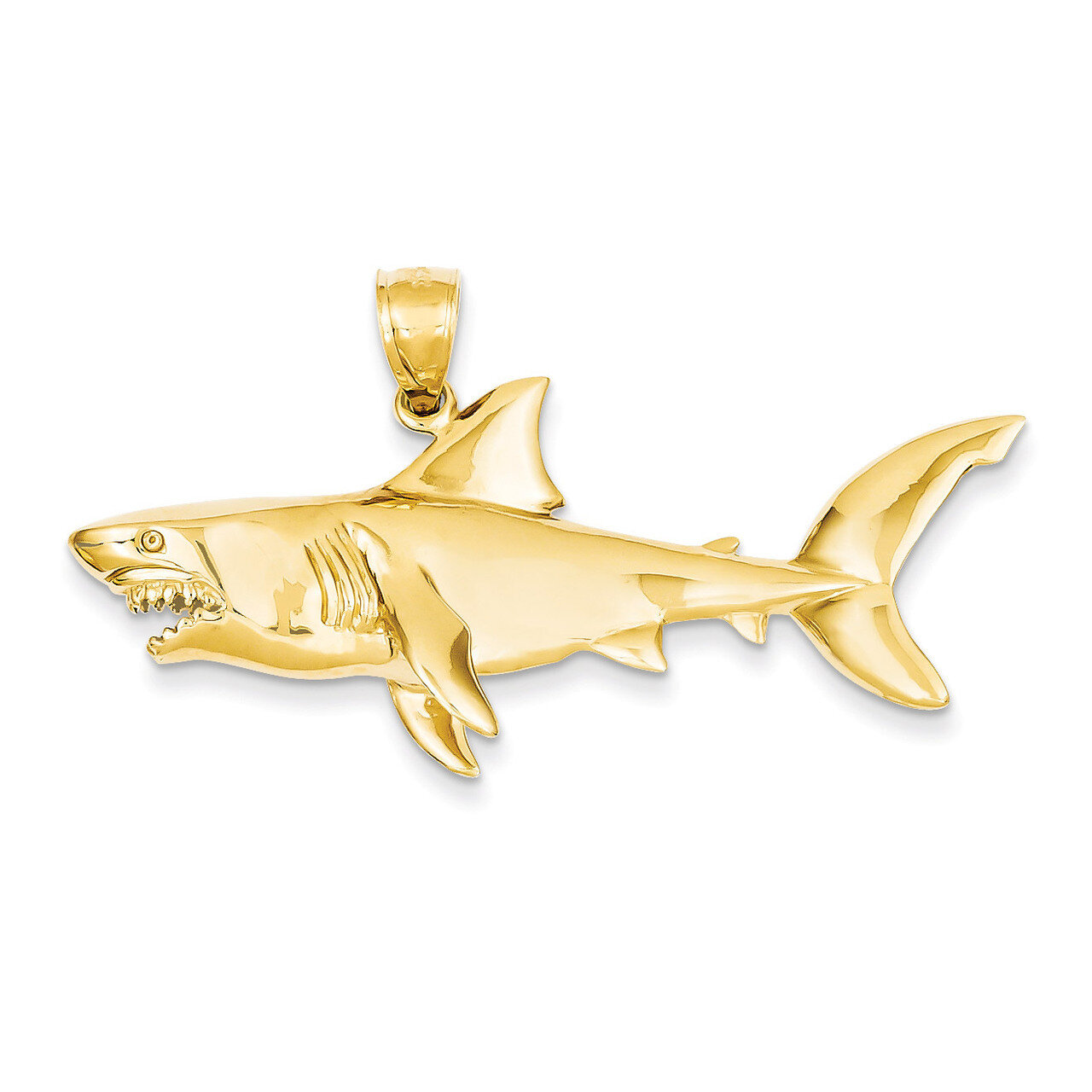 3-Dimensional Shark Pendant 14k Gold Polished C2615