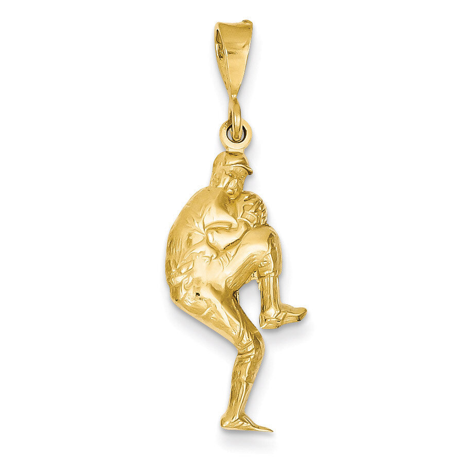 3-Dimensional Pitcher Baseball Charm 14k Gold Polished C2663