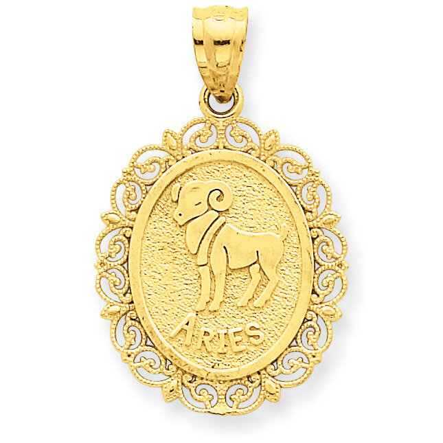 Polished Aries Zodiac Oval Pendant 14k Gold Solid Satin C2843