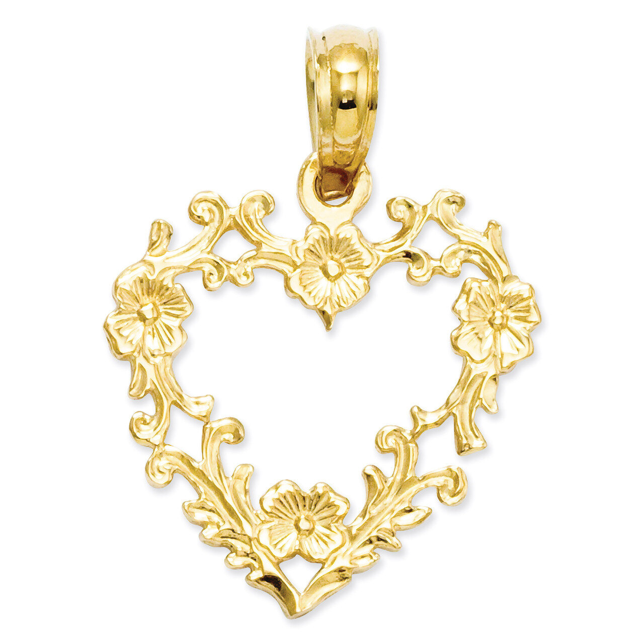 Floral Cut-Out Heart Pendant 14k Gold C2922