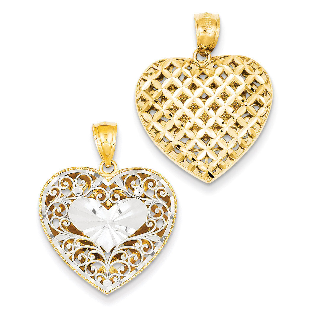 Filigree &amp; Basket Weave Reversible Heart Pendant 14k Two-Tone Gold C2927, MPN: C2927, 886774089003