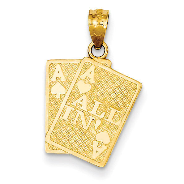 Ace of Hearts & Ace of Spade All In! Cards Pendant 14k Gold C3045