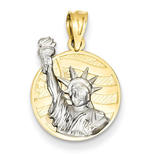 Small Lady Liberty on American Flag Disk Pendant 14k Two-Tone Gold C3079