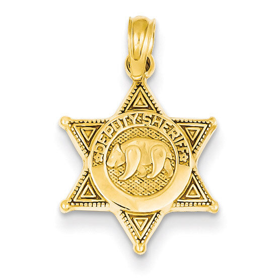 Deputy Sheriff Badge with Bear Pendant 14k Gold C3098