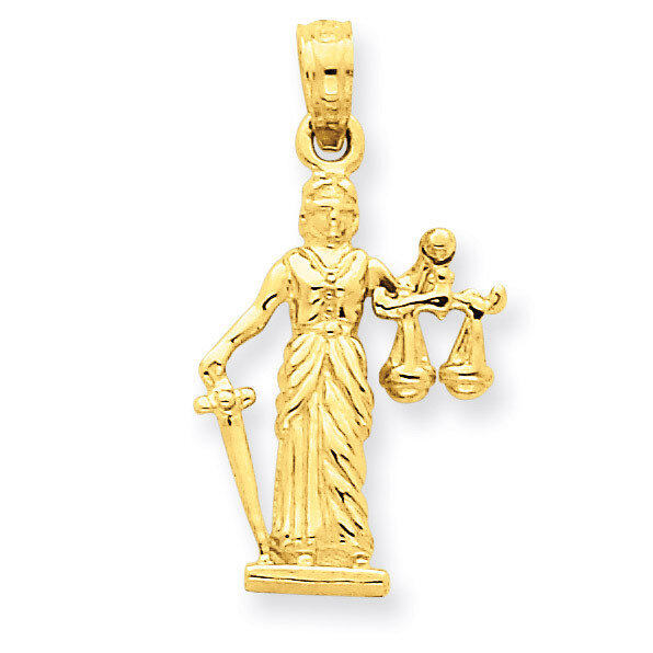 3-D Lady of Justice with Moveable Scales Pendant 14k Gold C3121