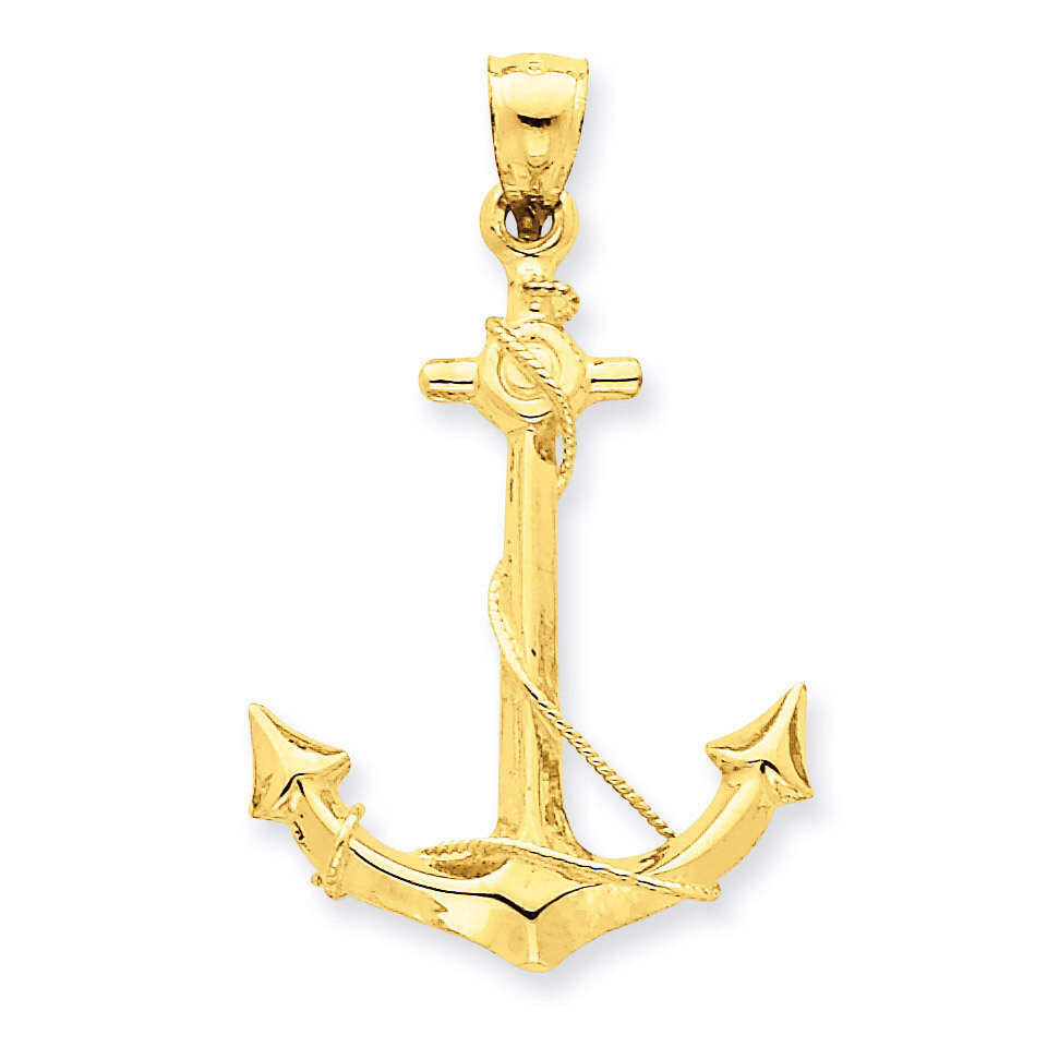 3-D Anchor with Rope Pendant 14k Gold C3342