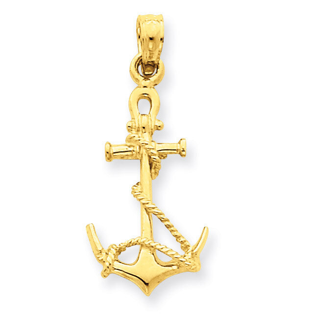 3-D Anchor with Shackle and Entwined Rope Pendant 14k Gold C3344
