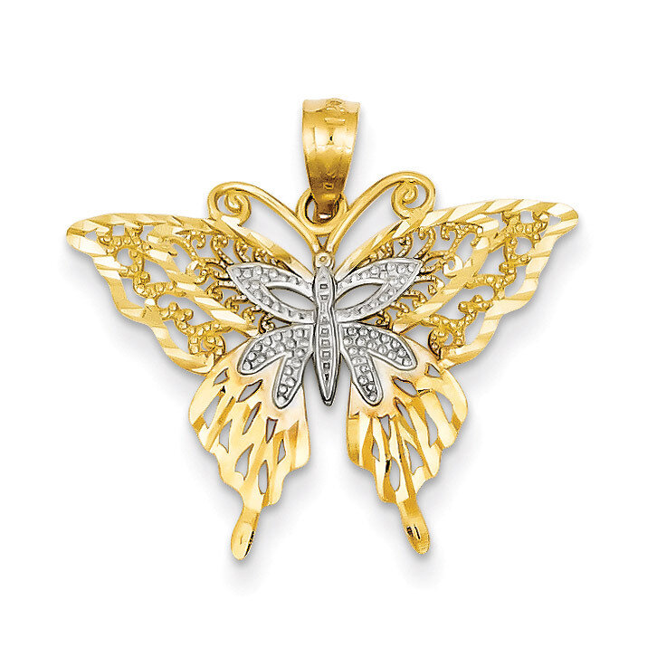Fancy Butterfly Pendant 14k Gold Rhodium C3487