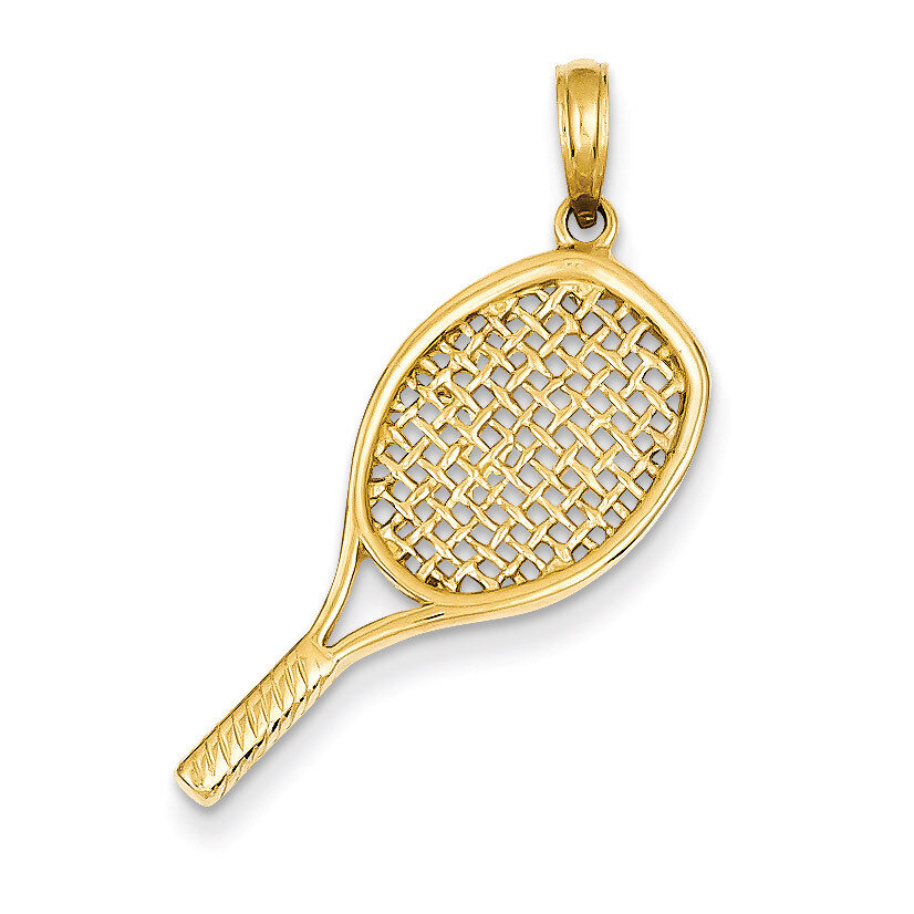 3-D Tennis Racquet Pendant 14k Gold Solid Polished C3540
