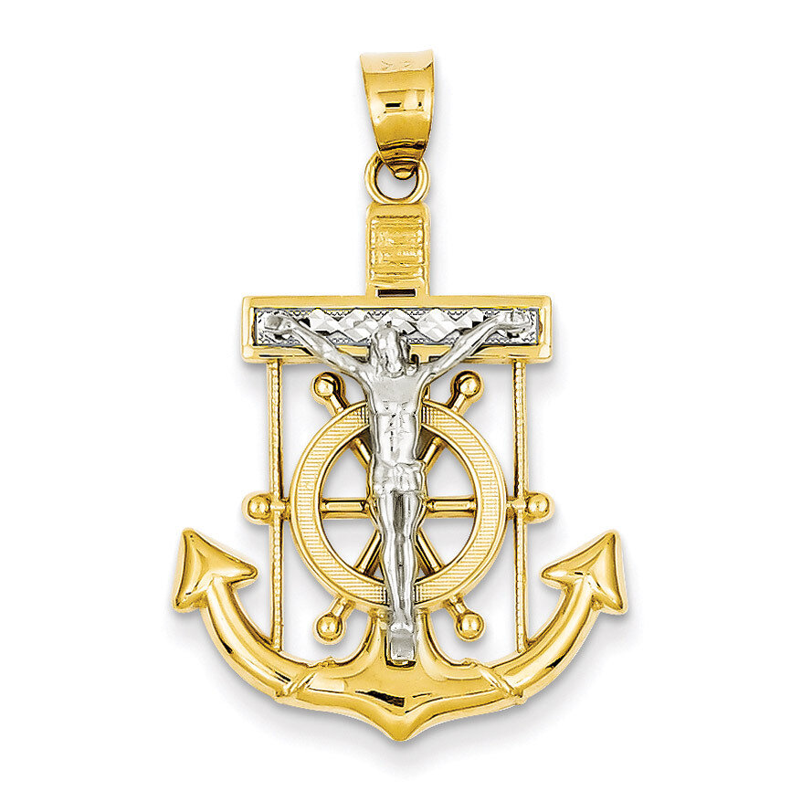 Diamond-cut Mariner's Cross Pendant 14k Two-Tone Gold C3715
