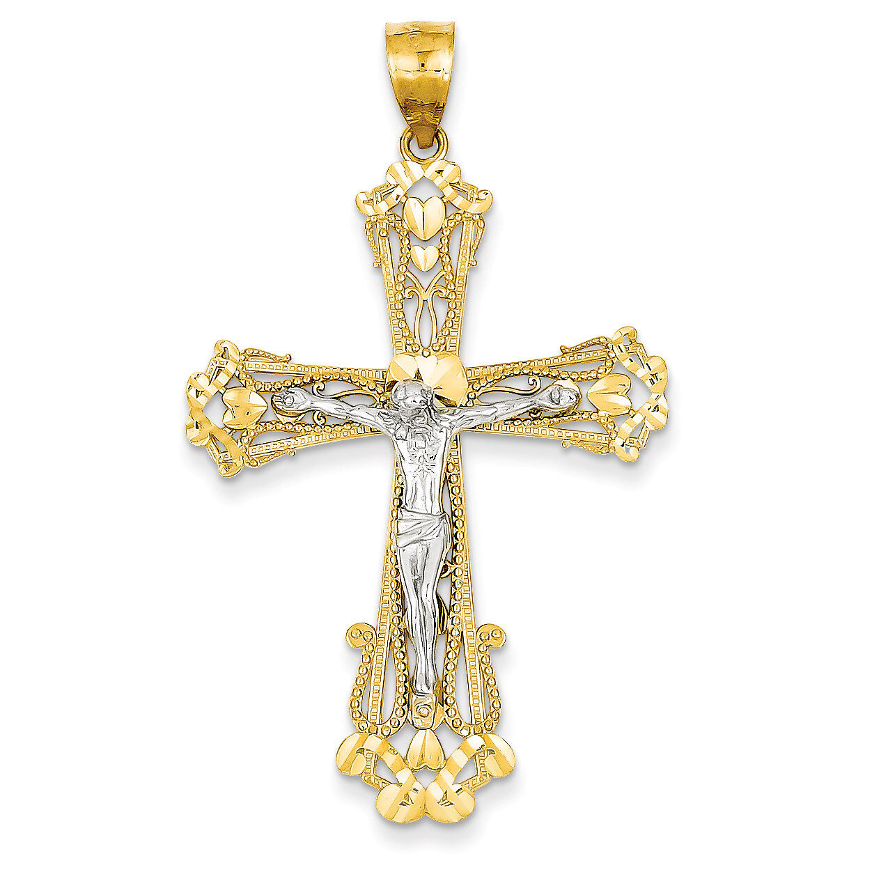 Diamond-cut Crucifix Pendant 14k Two-Tone Gold C3923