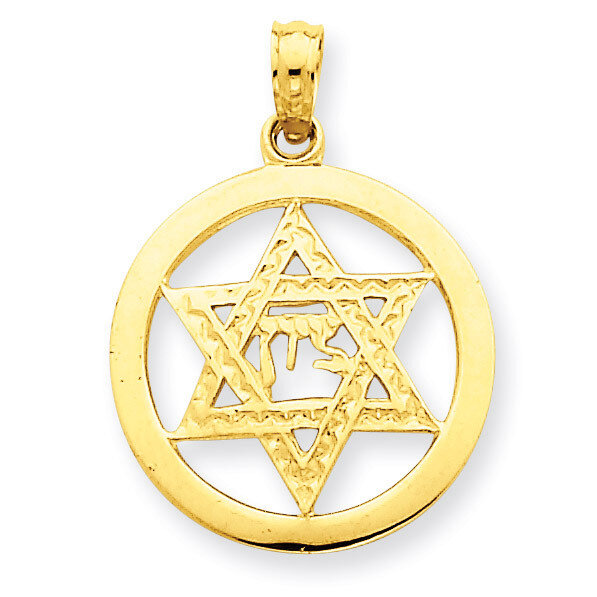 Jewish Chi in Star of David Pendant 14k Gold C3986