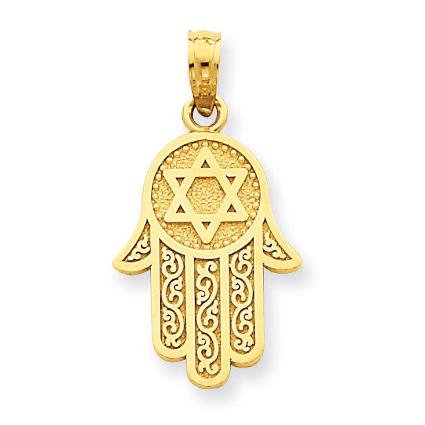 Jewish Hand of God with Star of David Pendant 14k Gold C3993