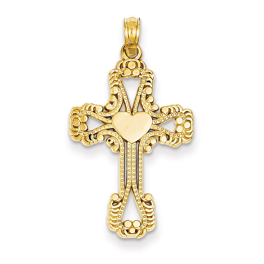 Beaded Cross with Heart Pendant 14k Gold C4194