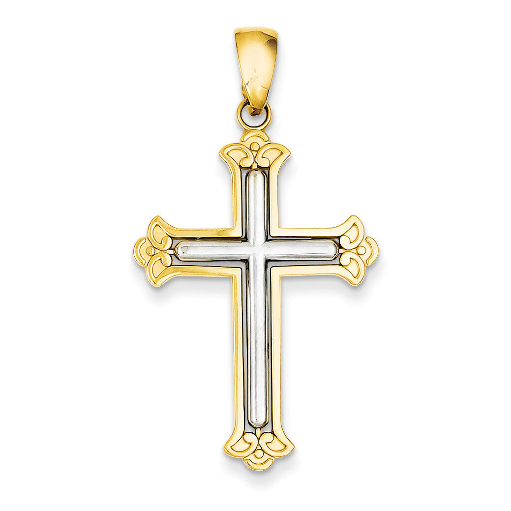 White Cross in Budded Yellow Cross Frame Pendant 14k Two-Tone Gold C4280