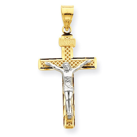 Diamond-cut Large Block Lattice Cross with Crucifix Pendant 14k Two-Tone Gold C4347