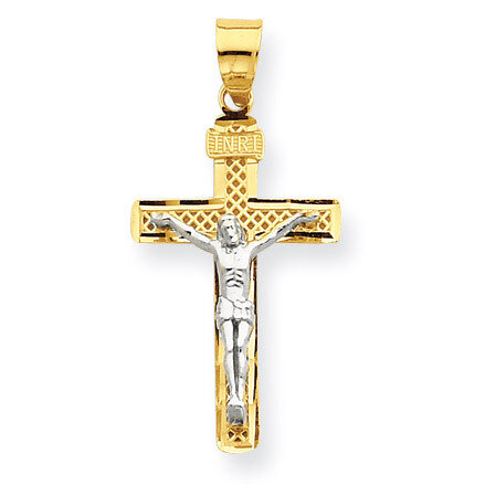 Diamond-cut Medium Block Lattice Cross with Crucifix Pendant 14k Two-Tone Gold C4348
