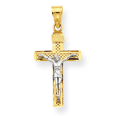 Diamond-cut Small Block Lattice Cross with Crucifix Pendant 14k Two-Tone Gold C4349