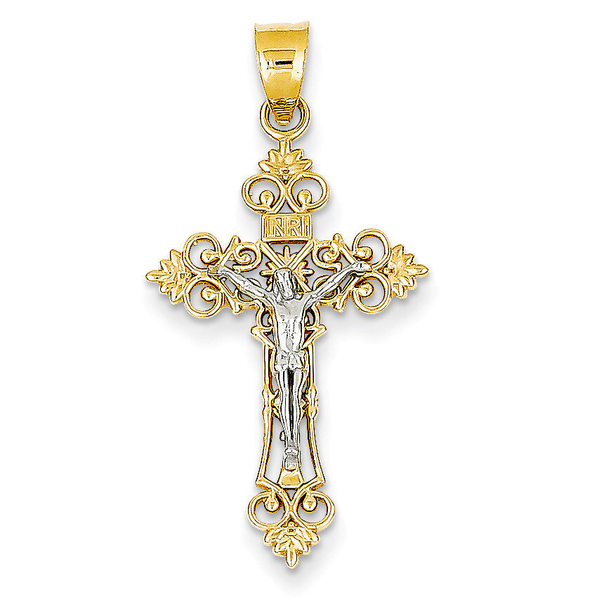 Medium Lacey-edged INRI Crucifix Pendant 14k Two-Tone Gold C4387