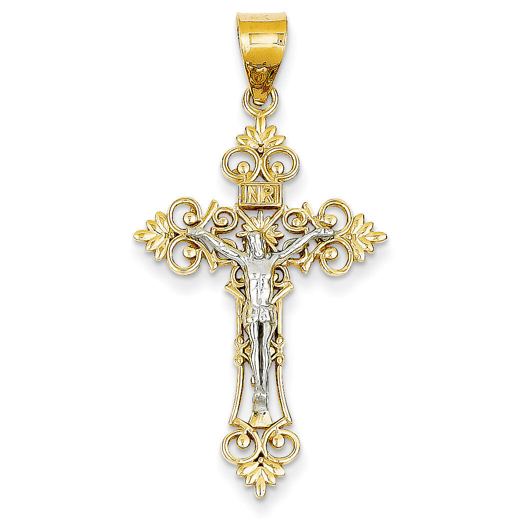 Large Lacey-edged INRI Crucifix Pendant 14k Two-Tone Gold C4388