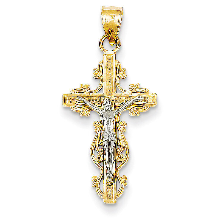 Small Narrow Cross with Crucifix Pendant 14k Two-Tone Gold C4395