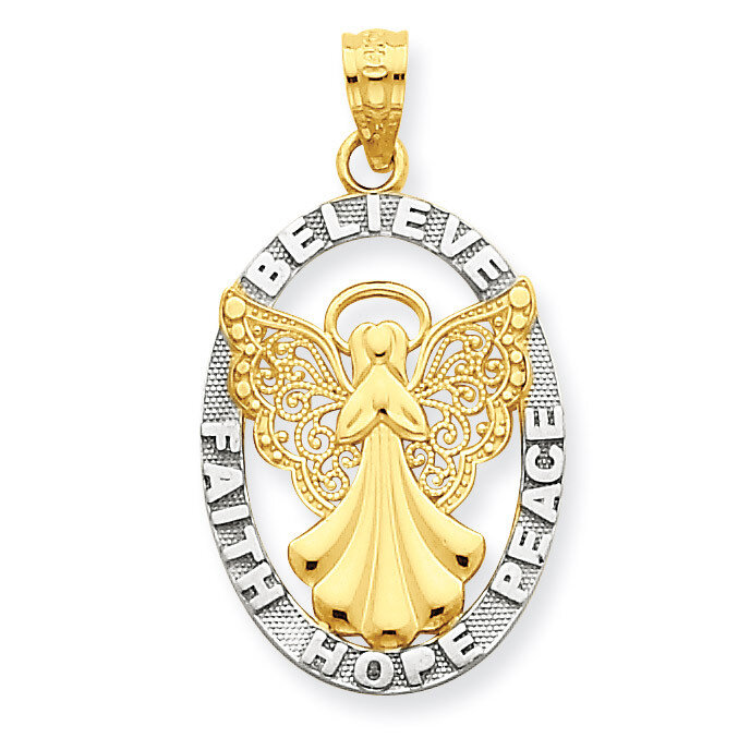 Believe Peace Faith Hope Angel Pendant 14k Gold C4406