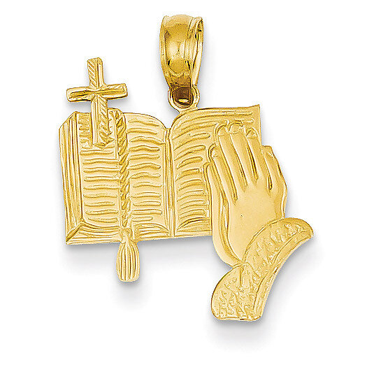 Bible, Praying Hands, and Cross Pendant 14k Gold C4419