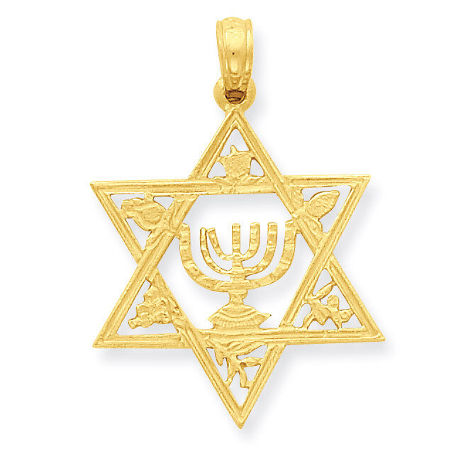Star of David with Menorah Pendant 14k Gold C4452, MPN: C4452, 637218016242
