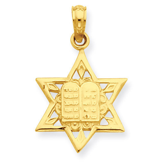 Star of David with Tablets in Center Pendant 14k Gold C4461
