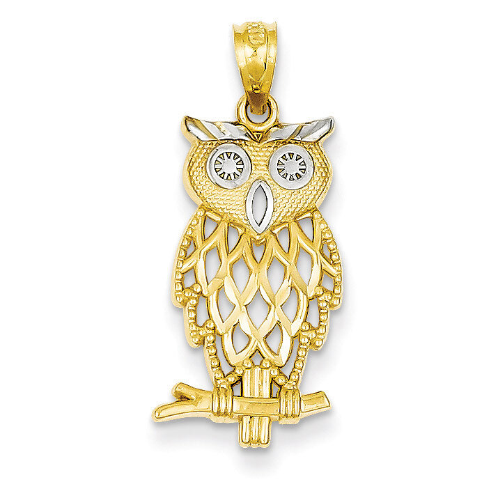 Diamond Cut Owl Pendant 14k Gold C4496