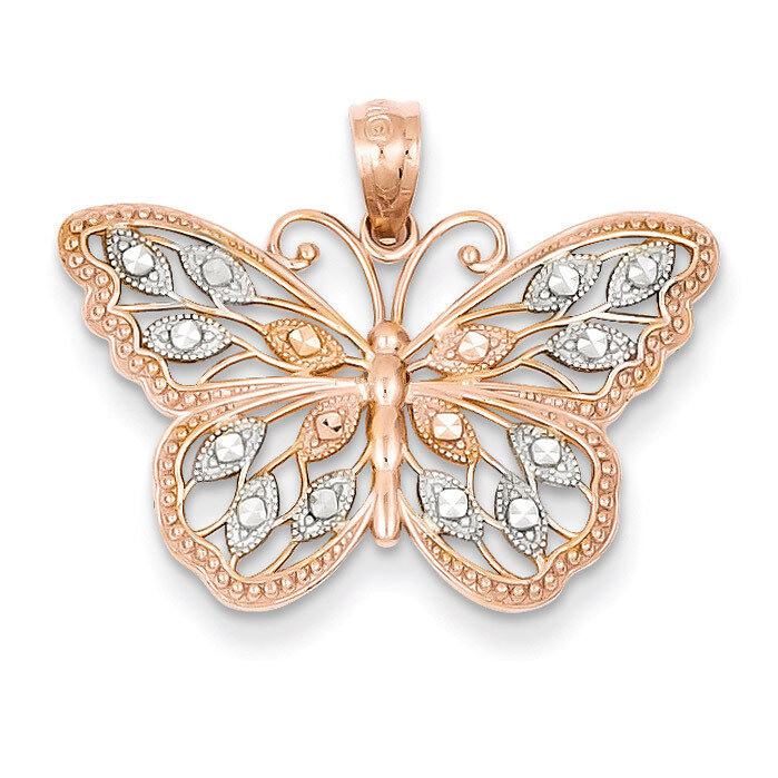 Diamond Cut Butterfly Pendant 14k Rose Gold C4499