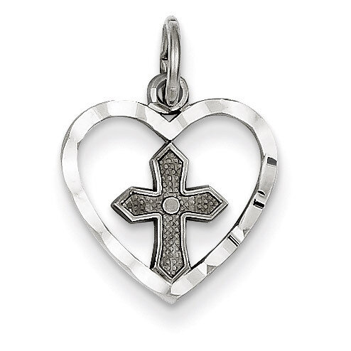 Cross in Heart Charm 14k White Gold CH133