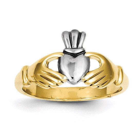 Claddagh Ring 14k Gold Polished & Rhodium CH229