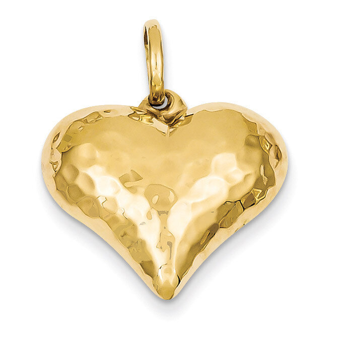 Hollow Polished Hammered Medium Puffed Heart Charm 14k Gold D1044