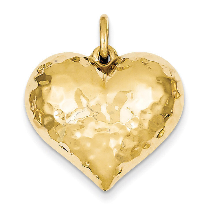 Hollow Polished Hammered Medium Puffed Heart Charm 14k Gold D1045, MPN: D1045, 658226126686