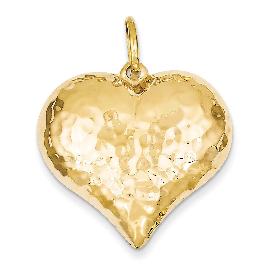 Hollow Polished Hammered Large Puffed Heart Charm 14k Gold D1046, MPN: D1046, 658226126747