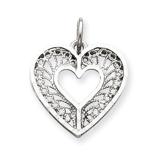 Solid Diamond-cut Fancy Filigree Heart Charm 14k White Gold D1060, MPN: D1060, 886774092072
