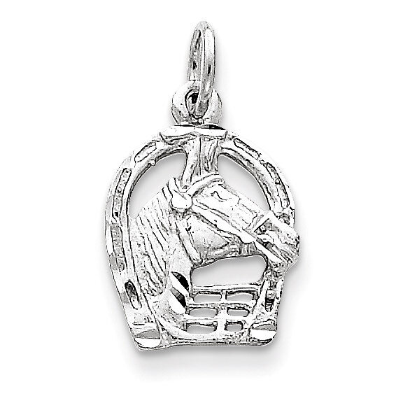 Diamond-cut Horse Head in Horseshoe Charm 14k White Gold D1103