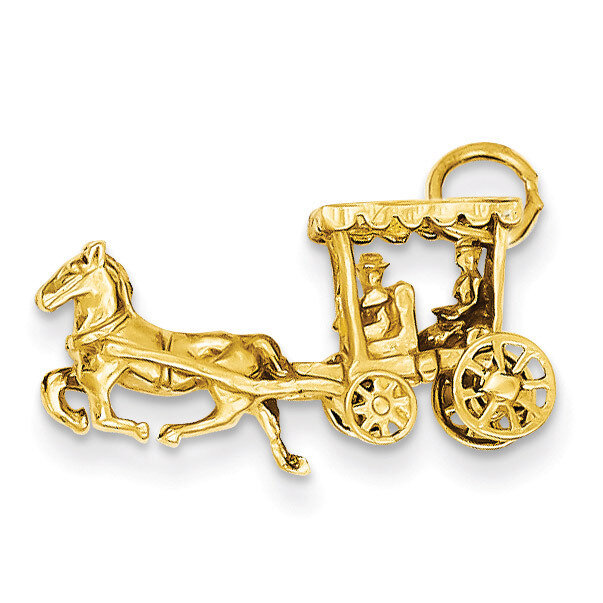 3-Dimensional Horse & Carriage Charm 14k Gold Solid Polished D1213