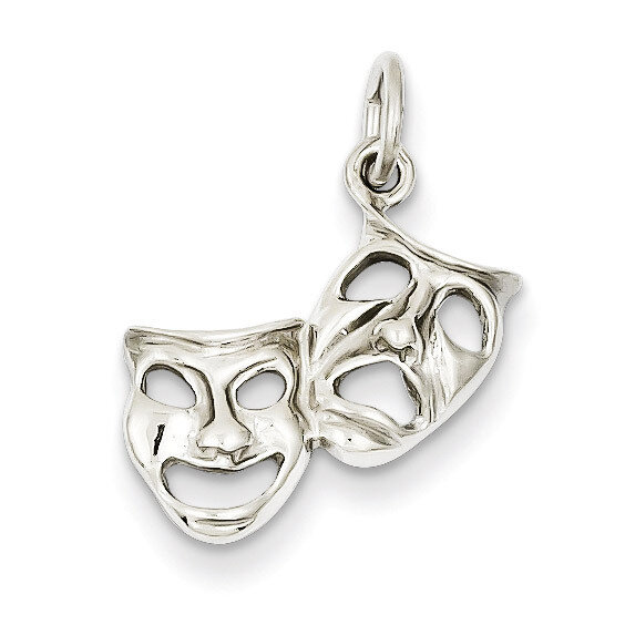 Polished Open-Backed Comedy Tragedy Charm 14k White Gold D1243