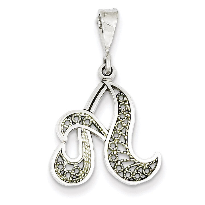Filigree Initial A Pendant 14k White Gold Solid Polished D1281A